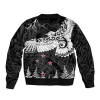 New Zealand Kea Bird Sleeve Zip Bomber Jacket Maori Tattoo and Silver Fern Black Color LT03 - Polynesian Pride