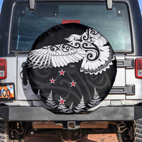 New Zealand Kea Bird Spare Tire Cover Maori Tattoo and Silver Fern Black Color LT03 Black - Polynesian Pride