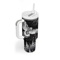 New Zealand Kea Bird Tumbler With Handle Maori Tattoo and Silver Fern Black Color LT03 - Polynesian Pride