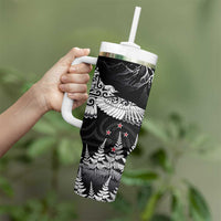 New Zealand Kea Bird Tumbler With Handle Maori Tattoo and Silver Fern Black Color LT03 - Polynesian Pride