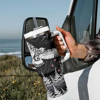 New Zealand Kea Bird Tumbler With Handle Maori Tattoo and Silver Fern Black Color LT03 - Polynesian Pride