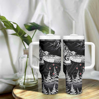 New Zealand Kea Bird Tumbler With Handle Maori Tattoo and Silver Fern Black Color LT03 - Polynesian Pride