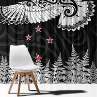 New Zealand Kea Bird Window Curtain Maori Tattoo and Silver Fern Black Color LT03 - Polynesian Pride