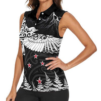 New Zealand Kea Bird Women Sleeveless Polo Shirt Maori Tattoo and Silver Fern Black Color LT03 - Polynesian Pride