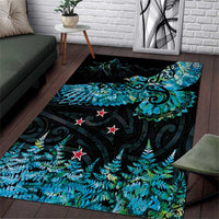 New Zealand Kea Bird Area Rug Maori Tattoo and Silver Fern Paua Shell Style LT03 Black - Polynesian Pride