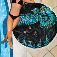 New Zealand Kea Bird Beach Blanket Maori Tattoo and Silver Fern Paua Shell Style LT03 - Polynesian Pride