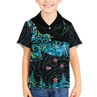 New Zealand Kea Bird Family Matching Long Sleeve Bodycon Dress and Hawaiian Shirt Maori Tattoo and Silver Fern Paua Shell Style LT03 Son's Shirt Black - Polynesian Pride