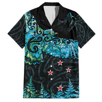 New Zealand Kea Bird Family Matching Summer Maxi Dress and Hawaiian Shirt Maori Tattoo and Silver Fern Paua Shell Style LT03 Dad's Shirt - Short Sleeve Black - Polynesian Pride