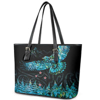 New Zealand Kea Bird Leather Tote Bag Maori Tattoo and Silver Fern Paua Shell Style LT03 - Polynesian Pride
