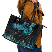 New Zealand Kea Bird Leather Tote Bag Maori Tattoo and Silver Fern Paua Shell Style LT03 - Polynesian Pride
