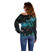 New Zealand Kea Bird Off Shoulder Sweater Maori Tattoo and Silver Fern Paua Shell Style LT03 - Polynesian Pride