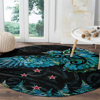 New Zealand Kea Bird Round Carpet Maori Tattoo and Silver Fern Paua Shell Style LT03 - Polynesian Pride