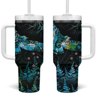 New Zealand Kea Bird Tumbler With Handle Maori Tattoo and Silver Fern Paua Shell Style LT03 One Size: 40 oz Black - Polynesian Pride