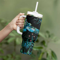 New Zealand Kea Bird Tumbler With Handle Maori Tattoo and Silver Fern Paua Shell Style LT03 - Polynesian Pride