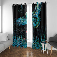 New Zealand Kea Bird Window Curtain Maori Tattoo and Silver Fern Paua Shell Style LT03 With Grommets Black - Polynesian Pride