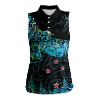 New Zealand Kea Bird Women Sleeveless Polo Shirt Maori Tattoo and Silver Fern Paua Shell Style LT03 Female Black - Polynesian Pride