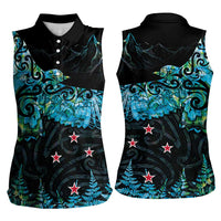 New Zealand Kea Bird Women Sleeveless Polo Shirt Maori Tattoo and Silver Fern Paua Shell Style LT03 - Polynesian Pride