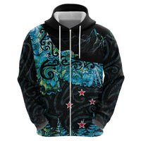 New Zealand Kea Bird Zip Hoodie Maori Tattoo and Silver Fern Paua Shell Style LT03 - Polynesian Pride