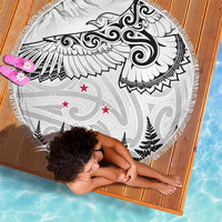 New Zealand Kea Bird Beach Blanket Maori Tattoo and Silver Fern White Color LT03 - Polynesian Pride