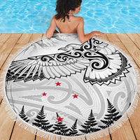 New Zealand Kea Bird Beach Blanket Maori Tattoo and Silver Fern White Color LT03 - Polynesian Pride
