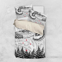 New Zealand Kea Bird Bedding Set Maori Tattoo and Silver Fern White Color LT03 US Twin 172cm x 218cm White - Polynesian Pride