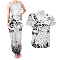 New Zealand Kea Bird Couples Matching Tank Maxi Dress and Hawaiian Shirt Maori Tattoo and Silver Fern White Color LT03 White - Polynesian Pride