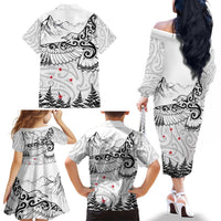 New Zealand Kea Bird Family Matching Off The Shoulder Long Sleeve Dress and Hawaiian Shirt Maori Tattoo and Silver Fern White Color LT03 - Polynesian Pride
