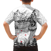 New Zealand Kea Bird Family Matching Off Shoulder Short Dress and Hawaiian Shirt Maori Tattoo and Silver Fern White Color LT03 - Polynesian Pride