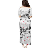 New Zealand Kea Bird Family Matching Puletasi and Hawaiian Shirt Maori Tattoo and Silver Fern White Color LT03 - Polynesian Pride