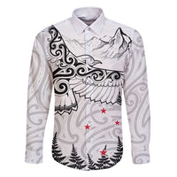 New Zealand Kea Bird Family Matching Short Sleeve Bodycon Dress and Hawaiian Shirt Maori Tattoo and Silver Fern White Color LT03 Dad's Shirt - Long Sleeve White - Polynesian Pride