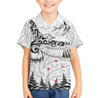 New Zealand Kea Bird Family Matching Short Sleeve Bodycon Dress and Hawaiian Shirt Maori Tattoo and Silver Fern White Color LT03 Son's Shirt White - Polynesian Pride