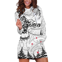 New Zealand Kea Bird Hoodie Dress Maori Tattoo and Silver Fern White Color LT03 White - Polynesian Pride