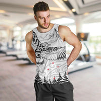 New Zealand Kea Bird Men Tank Top Maori Tattoo and Silver Fern White Color LT03 White - Polynesian Pride