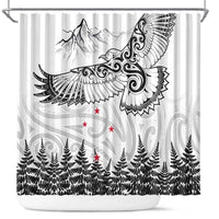 New Zealand Kea Bird Shower Curtain Maori Tattoo and Silver Fern White Color LT03 White - Polynesian Pride