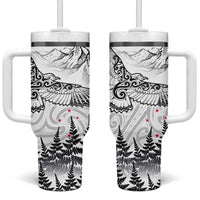 New Zealand Kea Bird Tumbler With Handle Maori Tattoo and Silver Fern White Color LT03 One Size: 40 oz White - Polynesian Pride