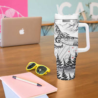 New Zealand Kea Bird Tumbler With Handle Maori Tattoo and Silver Fern White Color LT03 - Polynesian Pride
