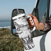 New Zealand Kea Bird Tumbler With Handle Maori Tattoo and Silver Fern White Color LT03 - Polynesian Pride