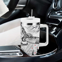 New Zealand Kea Bird Tumbler With Handle Maori Tattoo and Silver Fern White Color LT03 - Polynesian Pride