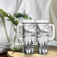 New Zealand Kea Bird Tumbler With Handle Maori Tattoo and Silver Fern White Color LT03 - Polynesian Pride