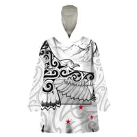 New Zealand Kea Bird Wearable Blanket Hoodie Maori Tattoo and Silver Fern White Color LT03 One Size White - Polynesian Pride