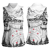 New Zealand Kea Bird Women Sleeveless Polo Shirt Maori Tattoo and Silver Fern White Color LT03 - Polynesian Pride