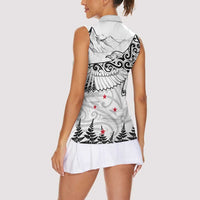 New Zealand Kea Bird Women Sleeveless Polo Shirt Maori Tattoo and Silver Fern White Color LT03 - Polynesian Pride