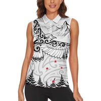 New Zealand Kea Bird Women Sleeveless Polo Shirt Maori Tattoo and Silver Fern White Color LT03 - Polynesian Pride