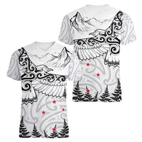 New Zealand Kea Bird Women V-Neck T-Shirt Maori Tattoo and Silver Fern White Color LT03 - Polynesian Pride