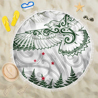 New Zealand Kea Bird Beach Blanket Maori Tattoo and Silver Fern Green Color LT03 One Size 150cm White - Polynesian Pride
