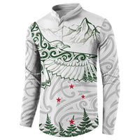 New Zealand Kea Bird Button Sweatshirt Maori Tattoo and Silver Fern Green Color LT03 - Polynesian Pride