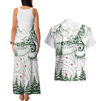 New Zealand Kea Bird Couples Matching Tank Maxi Dress and Hawaiian Shirt Maori Tattoo and Silver Fern Green Color LT03 - Polynesian Pride