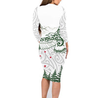 New Zealand Kea Bird Family Matching Long Sleeve Bodycon Dress and Hawaiian Shirt Maori Tattoo and Silver Fern Green Color LT03 - Polynesian Pride