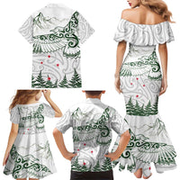 New Zealand Kea Bird Family Matching Mermaid Dress and Hawaiian Shirt Maori Tattoo and Silver Fern Green Color LT03 - Polynesian Pride
