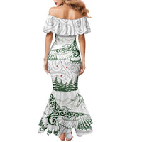 New Zealand Kea Bird Family Matching Mermaid Dress and Hawaiian Shirt Maori Tattoo and Silver Fern Green Color LT03 - Polynesian Pride